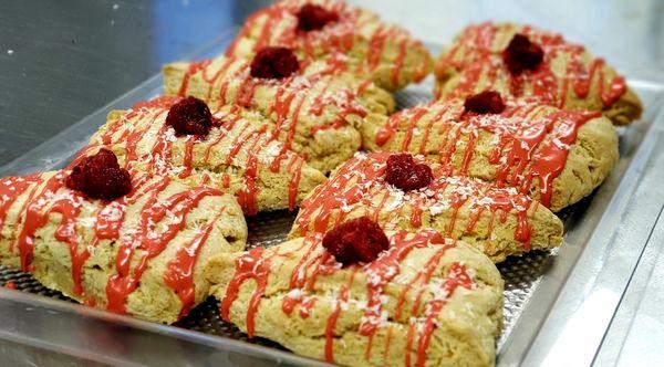 White chocolate raspberry scone