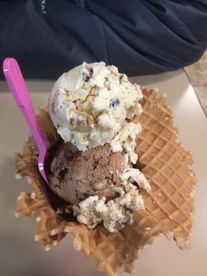 Cookie dough, chocolate hazelnut waffle bowl