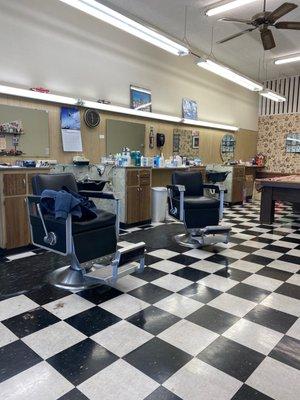 Chairs ready for more barbers after the reopening