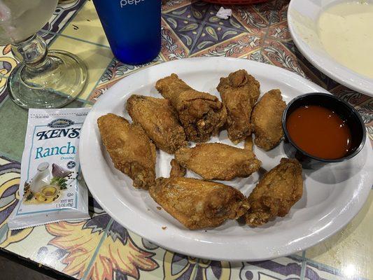 Fried wings with Franks hot sauce on the side