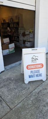 Books donations at the back entrance