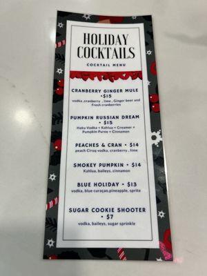 Holiday Cocktails Menu