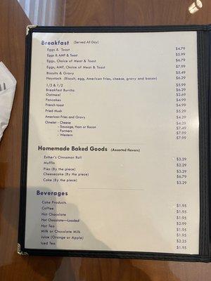 Breakfast, Home Baked Goods, & Beverage menu