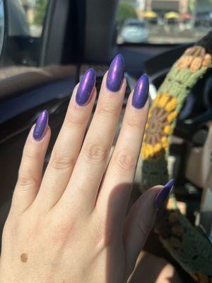 Purple Chrome Stiletto Acrylic Nails by Ms. Snow