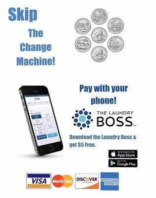 Start machines with your phone via mobile pay app and Get $5 sign up bonus!