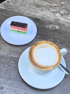 Tricolored cookie and Cappucino