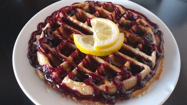 The Lemon Waffle topped with huckleberries at Murry's. Yum!