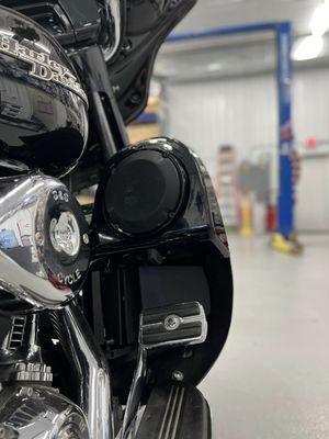 Harley Davidson+Rockford Fosgate audio installed by Sound Connection.