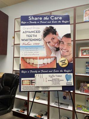 Every time I come in there is exciting promotions for a free teeth whitening session!