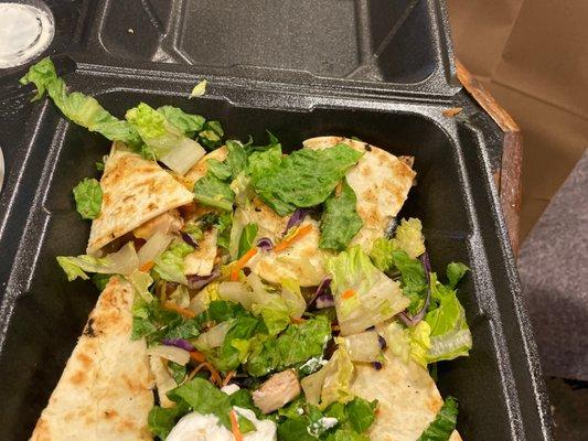 So this is how my quesadilla appetizer came like it was a salad.