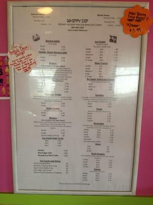 Ice cream menu