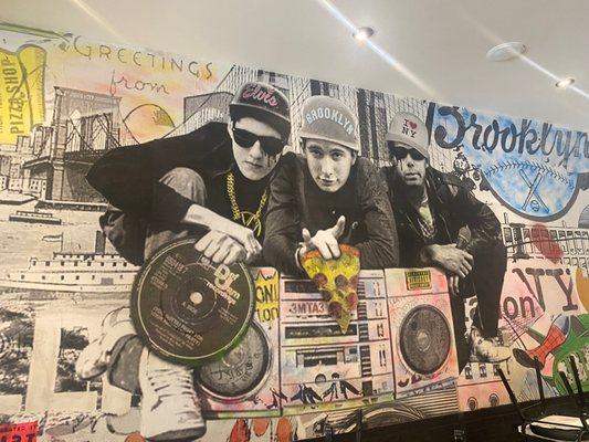 Beastie Boys mural in the seating area