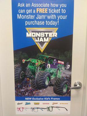 Monster Jam for kids eye glasses PLUS a free ticket to go see them!!!