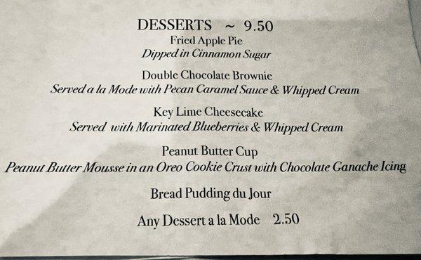 Dessert menu 5/4/24