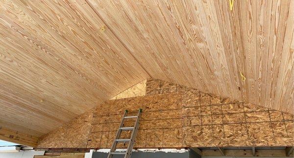 Wood tile ceiling