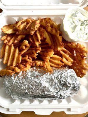 Lamb Gyro Sandwich with Waffle Fries