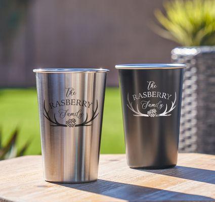 Engraved Stainless Steel Pint Glasses