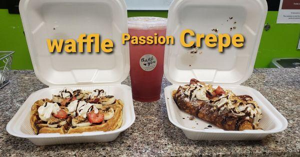 Protein Waffle  ,Protein Crepe and Passion energy refresher.