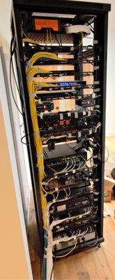 *close to finished* custom home automation 42U rack from the back. Wire management is on point!