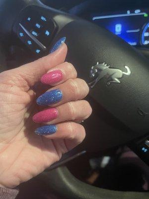 Blue and pink glitter