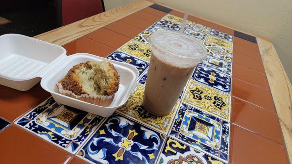 Banana muffin, and chai tea latte