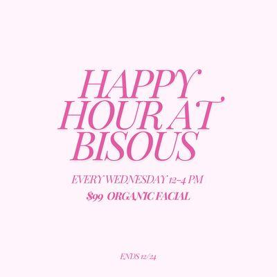 Treat yourself to a $99 Happy Hour Organic Facial on  Wednesday's from 12-4PM! Ends 12/24