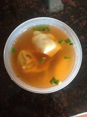 Wonton soup with excellent broth and fresh chopped green onions.This place is my Go-To for comfort food or don't want to cook.