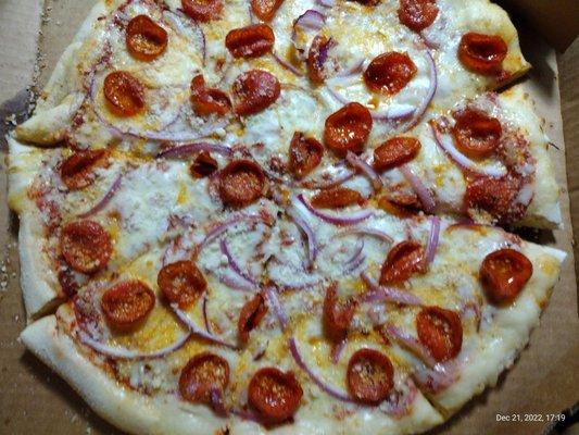 This is old world  pepperoni with red onion