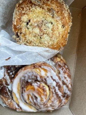 Cinnamon bun and blueberry coffee cake muffin