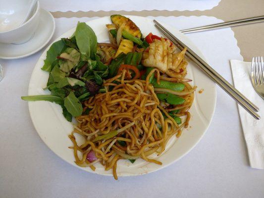 Chow mein calamari with Sichuan sauce