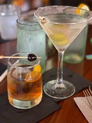 Old fashion and dirty martini