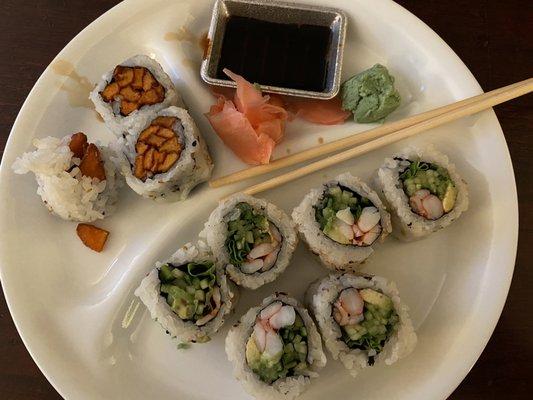 Boston Roll and half Sweet Potato Roll.