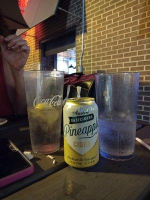 beverage: draft water & canned cider