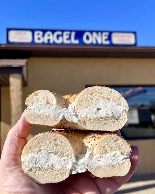 Crazy bagel with lite garlic and herb cream cheese