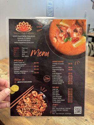 Front of menu