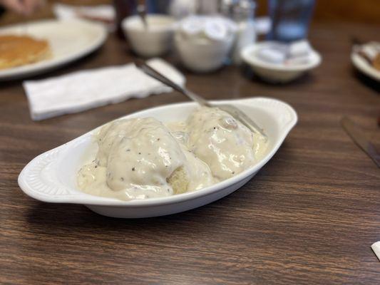 Scratch made biscuits with sausage gravy