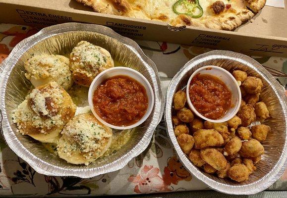 Garlic Knots and Garlic Cheese Curds w/ Marinara Sauce