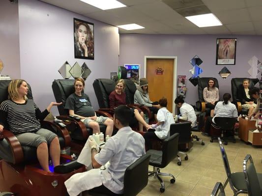 Our large party 6 of 7 pedicure chairs.