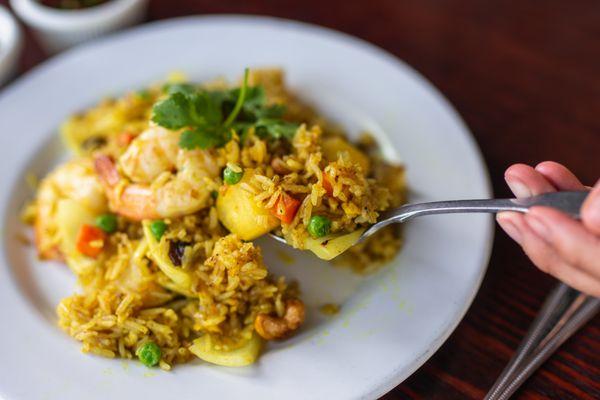 Tropical Fried rice and prawns.