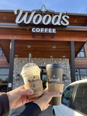 Left: cold brew with oat milk   Right: Christmas cookie latte with oat milk