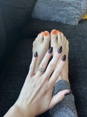 Acrylic gel nails by Helen. Gel toes by Kevin.