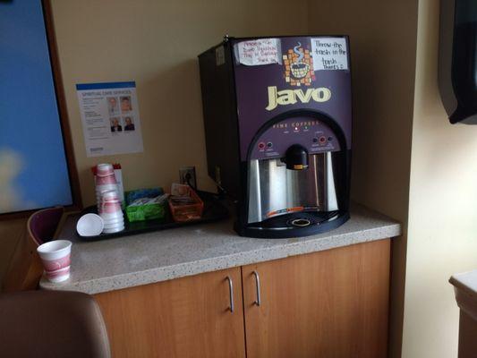 Coffee station in the second floor family lounge.