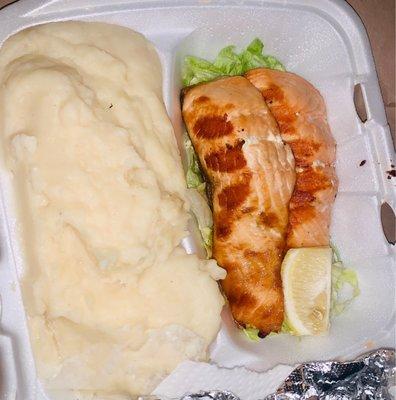 Grilled Salmon platter w side double mash-