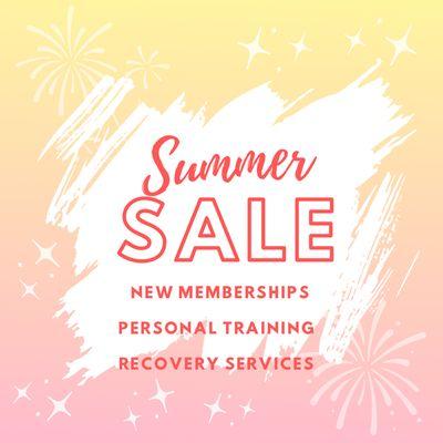 Summer Sale with special rates on membership, personal training, and recovery.