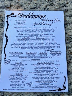 The breakfast menu