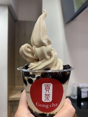 Jasmine black tea soft serve with boba