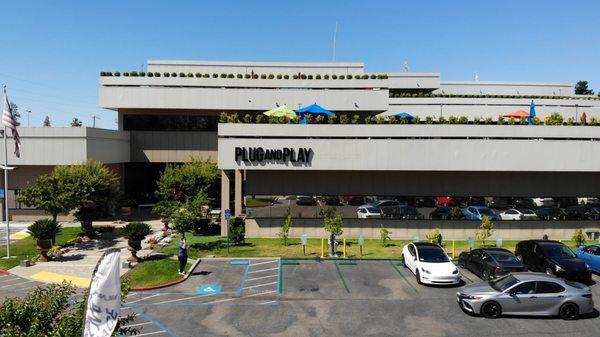 The bright and beautiful front entrance of the building.