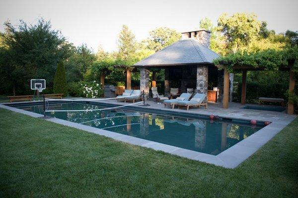 New Stone Pool House and Landscaping in Ross.