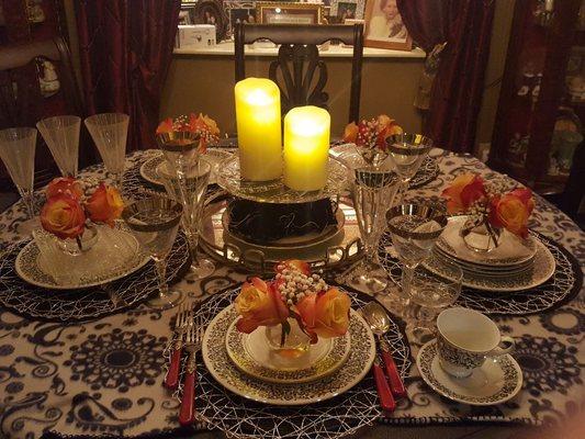 Renew Private Dinner Party served 5 star..5 courses.. 5 guests! Fresh flowers, Salad, Shrimp & Asparagus & Puff Pastries Dessert.