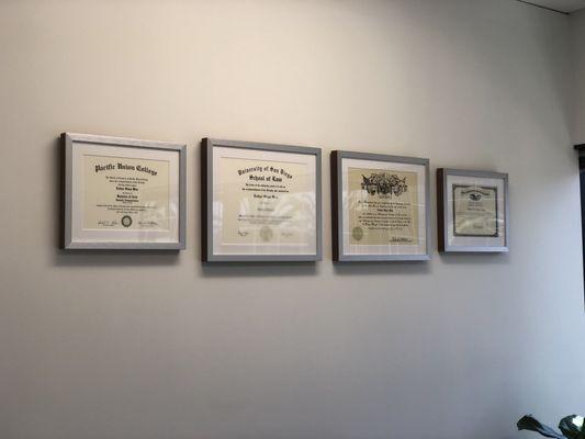 Wood frames hand cut and hand matted. You can really see the quality craftsmanship!